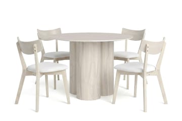 Juno spisegruppe 110 cm rund hvitlasert med 4 Amelia spisestoler med pute - Hvitlasert/Beige - Møbler - Bord - Spisegruppe