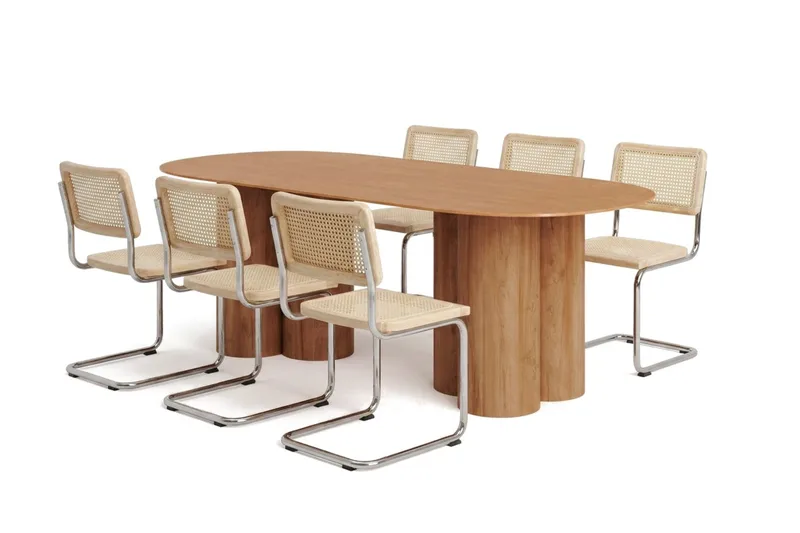 Juno spisegruppe rektangulær 220 cm eik med 6 Build spisestoler, Eik