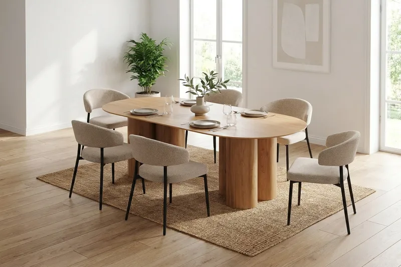 Juno spisegruppe rektangulær 220 cm eik med 6 Sawako spisestoler - Eik - Møbler - Bord - Spisegruppe