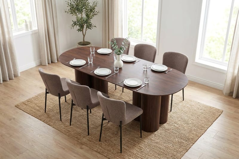 Juno spisegruppe rektangulær 220 cm Valnøtt med 6 Elsie spisestoler - Valnøtt/Grå - Møbler - Bord - Spisegruppe