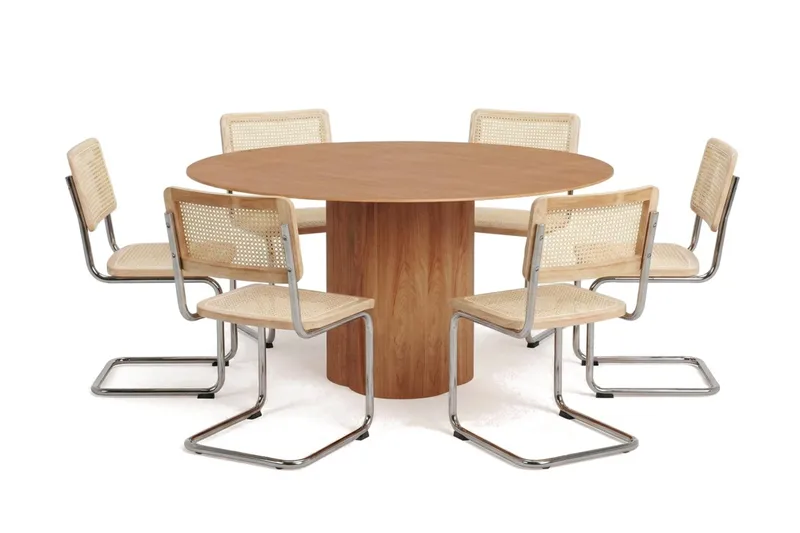 Juno spisegruppe rund 150 cm eik med 6 Build spisestoler, Eik