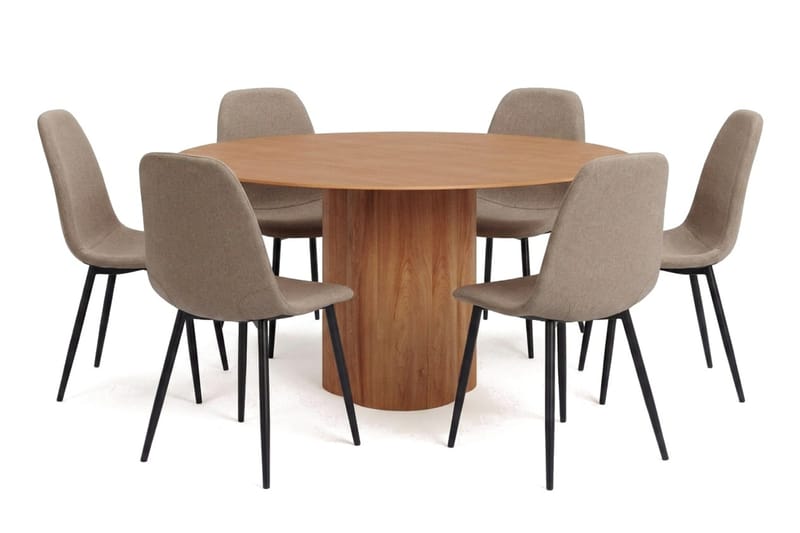 Juno spisegruppe rund 150 cm eik med 6 Nibe spisestoler, Eik