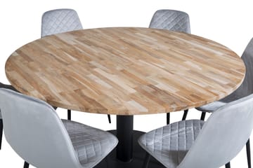 Kimberlee Spisegruppe 140 cm Rund inkl. 6 Ypas Stoler - Teak/Svart/Grå - Møbler - Bord - Spisegruppe