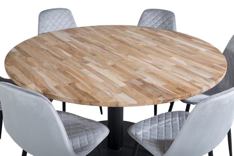 Kimberlee Spisegruppe 140 cm Rund inkl. 6 Ypas Stoler - Teak/Svart/Grå - Møbler - Bord - Spisegruppe