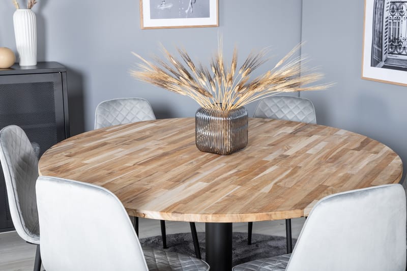 Kimberlee Spisegruppe 140 cm Rund inkl. 6 Ypas Stoler - Teak/Svart/Grå - Møbler - Bord - Spisegruppe