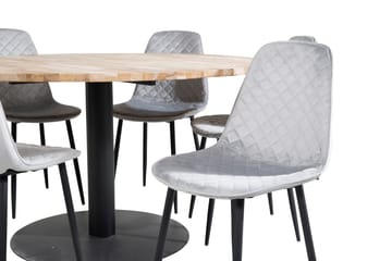 Kimberlee Spisegruppe 140 cm Rund inkl. 6 Ypas Stoler - Teak/Svart/Grå - Møbler - Bord - Spisegruppe