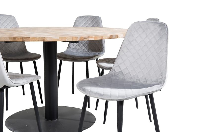 Kimberlee Spisegruppe 140 cm Rund inkl. 6 Ypas Stoler - Teak/Svart/Grå - Møbler - Bord - Spisegruppe