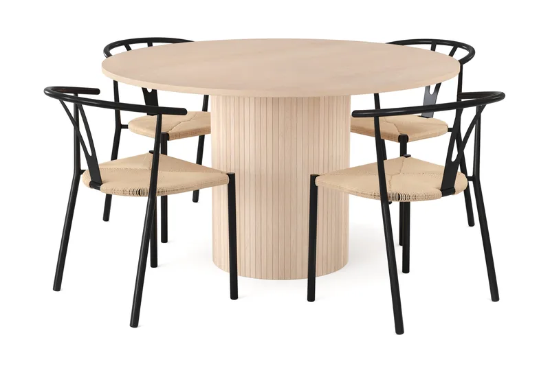 Kopparbo Spisegruppe 130 cm Rund inkl. 4 Elysia Stoler, Beige / Svart