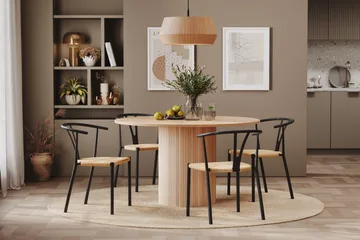 Kopparbo Spisegruppe 130 cm Rund inkl. 4 Elysia Stoler - Beige / Svart - Møbler - Bord - Spisegruppe