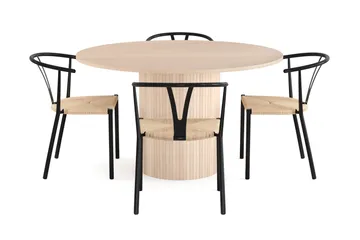 Kopparbo Spisegruppe 130 cm Rund inkl. 4 Elysia Stoler - Beige / Svart - Møbler - Bord - Spisegruppe