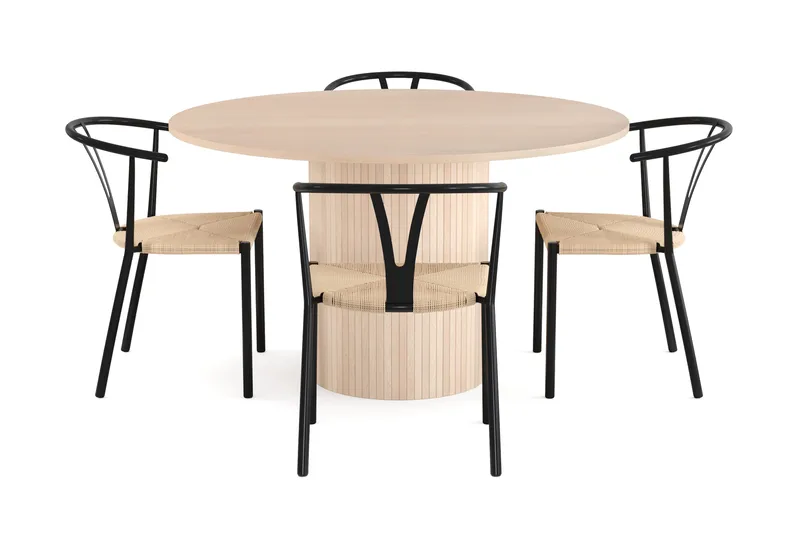 Kopparbo Spisegruppe 130 cm Rund inkl. 4 Elysia Stoler - Beige / Svart - Møbler - Bord - Spisegruppe
