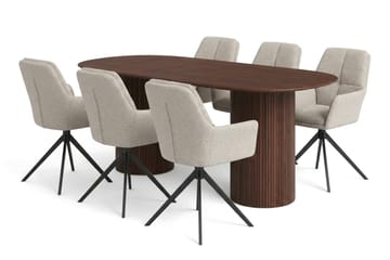 Kopparbo spisegruppe oval 180 cm valnøtt med 6 Torsby spisestoler - Valnøtt - Møbler - Bord - Spisegruppe