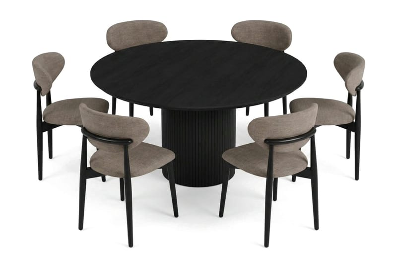 Kopparbo spisegruppe rund 150 cm svart med 6 Molly spisestoler - Svart - Møbler - Bord - Spisegruppe