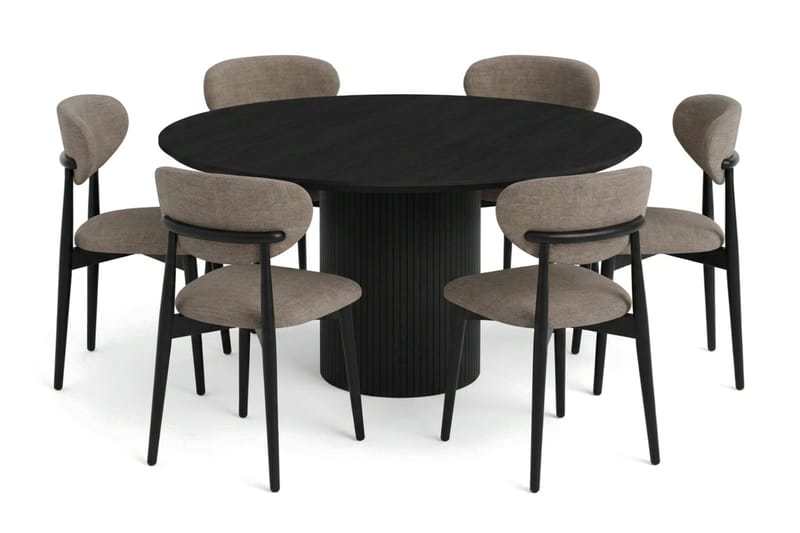 Kopparbo spisegruppe rund 150 cm svart med 6 Molly spisestoler, Svart