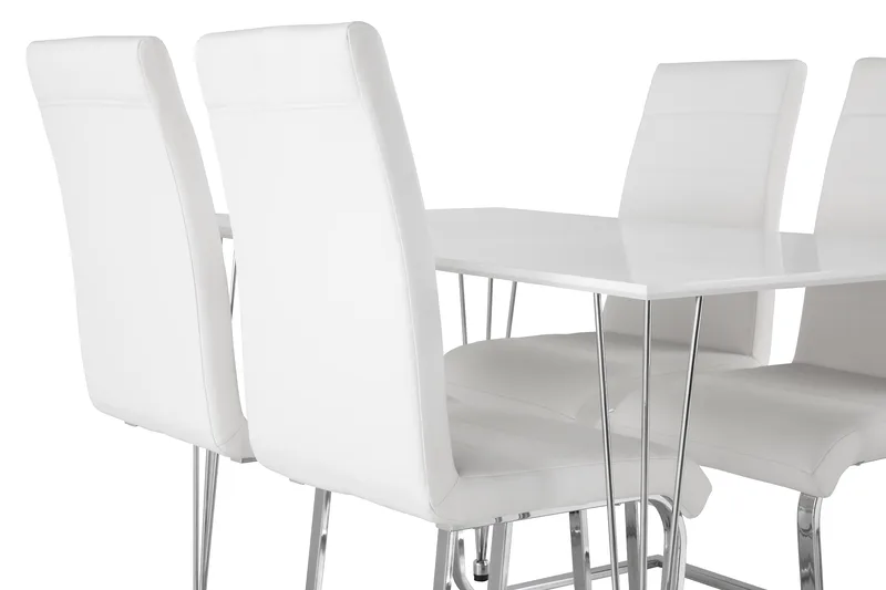 Kronblom Spisegruppe 120 cm med 4 Cibus Stol - Hvit/Krom/Hvit PU - Møbler - Bord - Spisegruppe