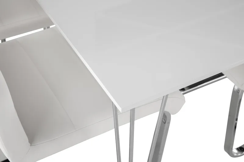 Kronblom Spisegruppe 120 cm med 4 Cibus Stol - Hvit/Krom/Hvit PU - Møbler - Bord - Spisegruppe