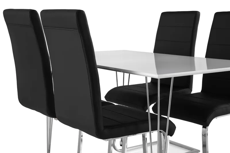 Kronblom Spisegruppe 120 cm med 4 Cibus Stol - Hvit/Krom/Svart PU - Møbler - Bord - Spisegruppe
