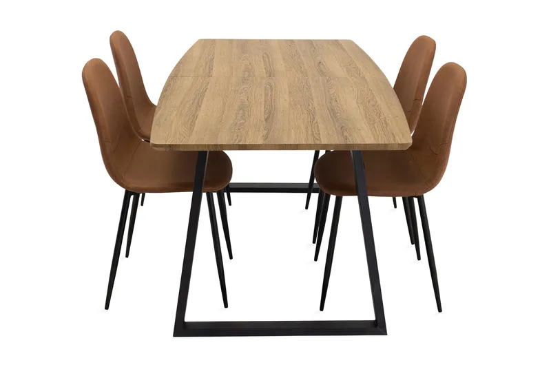 Leah Forlengningsbar Spisegruppe med 4 Pontus Stoler - Brun | Beige - Møbler - Bord - Spisegruppe