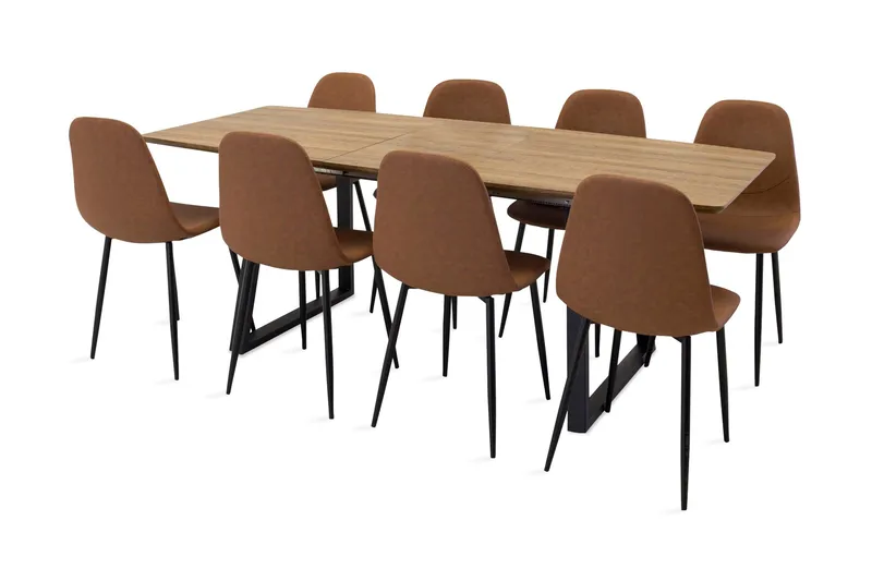 Leah Forlengningsbar Spisegruppe med 8 Pontus Stoler, Brun | Beige