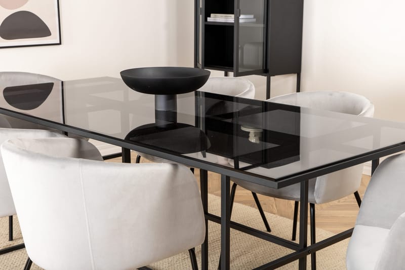 Leifa Spisegruppe 200 cm inkl. 6 Berita Stoler - Svart/Grå - Møbler - Bord - Spisegruppe