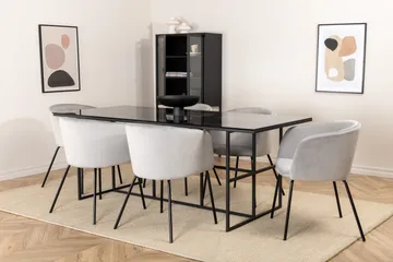 Leifa Spisegruppe 200 cm inkl. 6 Berita Stoler - Svart/Grå - Møbler - Bord - Spisegruppe