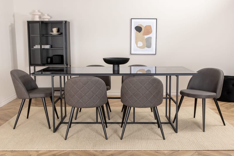 Leifa Spisegruppe 200 cm inkl. 6 Velvets Stoler - Svart/Grå - Møbler - Bord - Spisegruppe