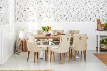 Lyon Förlängningsbar Matgrupp 200 cm med 6 Viktoria Stol Bloomington Natur/Vit/Beige Beige/White - Møbler - Bord - Spisegruppe