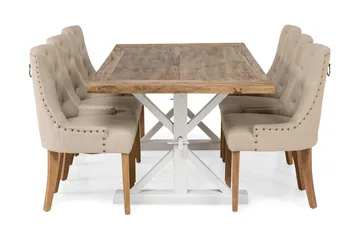 Lyon Förlängningsbar Matgrupp 200 cm med 6 Viktoria Stol Bloomington Natur/Vit/Beige Beige/White - Møbler - Bord - Spisegruppe