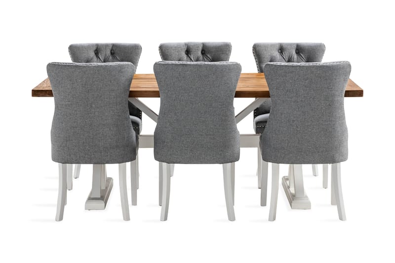Lyon Forlengbar Spisegruppe 200 cm inkl. 6 Bergviken Stoler - Brun/Hvit - Møbler - Bord - Spisegruppe