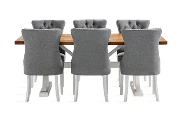 Lyon Forlengbar Spisegruppe 200 cm inkl. 6 Bergviken Stoler - Brun/Hvit - Møbler - Bord - Spisegruppe
