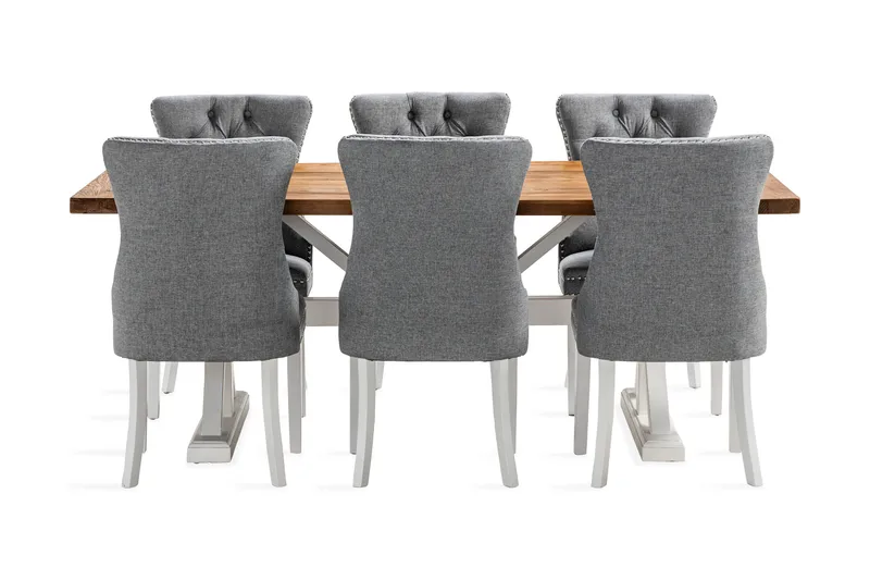 Lyon Forlengbar Spisegruppe 200 cm inkl. 6 Bergviken Stoler - Brun/Hvit - Møbler - Bord - Spisegruppe