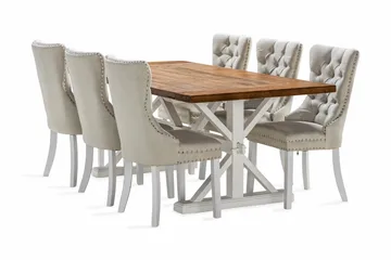 Lyon Forlengbar Spisegruppe 200 cm inkl. 6 Bergviken Stoler - Brun/Hvit - Møbler - Bord - Spisegruppe