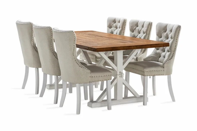 Lyon Forlengbar Spisegruppe 200 cm inkl. 6 Bergviken Stoler, Brun/Hvit