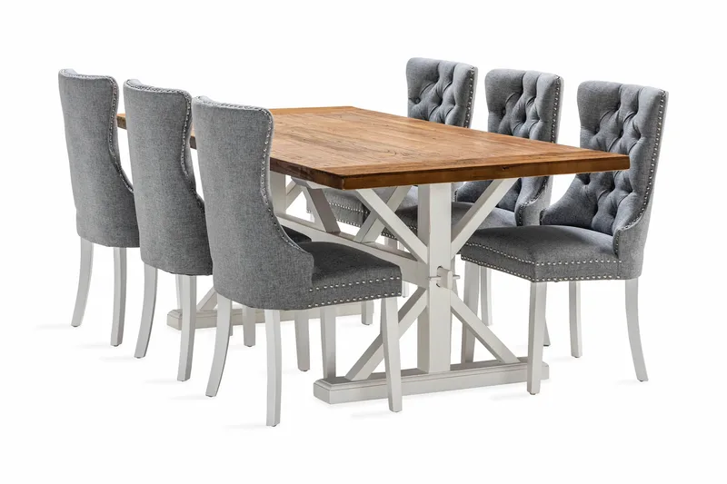Lyon Forlengbar Spisegruppe 200 cm inkl. 6 Bergviken Stoler, Brun/Hvit