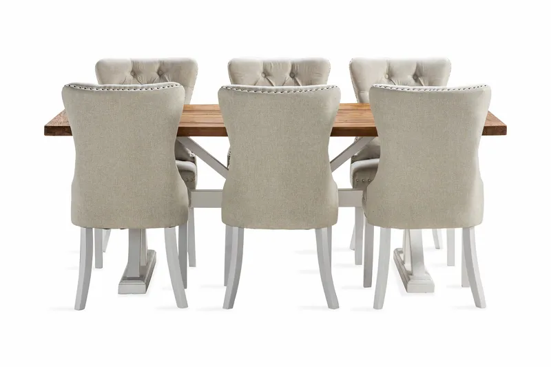 Lyon Forlengbar Spisegruppe 200 cm inkl. 6 Bergviken Stoler - Brun/Hvit - Møbler - Bord - Spisegruppe