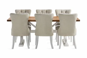 Lyon Forlengbar Spisegruppe 200 cm inkl. 6 Bergviken Stoler - Brun/Hvit - Møbler - Bord - Spisegruppe