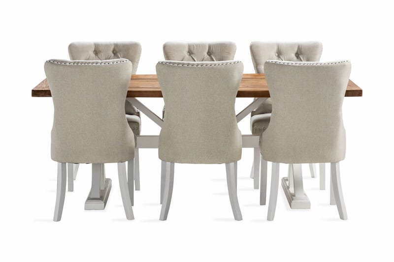 Lyon Forlengbar Spisegruppe 200 cm inkl. 6 Bergviken Stoler - Brun/Hvit - Møbler - Bord - Spisegruppe