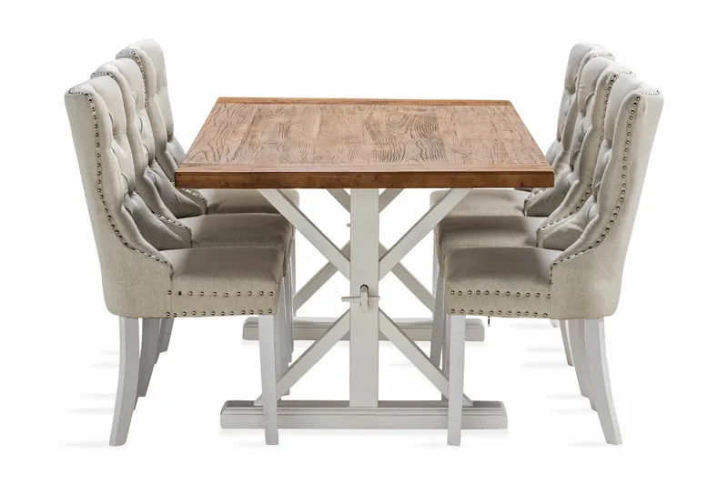 Lyon Forlengbar Spisegruppe 200 cm inkl. 6 Bergviken Stoler - Brun/Hvit - Møbler - Bord - Spisegruppe