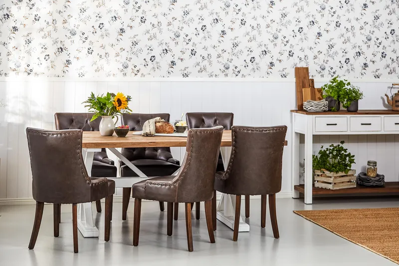 Lyon Forlengningsbar Spisegruppe 200 cm med 6 Tuva Stol - Natur/Hvit/Brun - Møbler - Bord - Spisegruppe