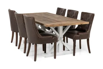 Lyon Forlengningsbar Spisegruppe 200 cm med 6 Tuva Stol - Natur/Hvit/Brun - Møbler - Bord - Spisegruppe