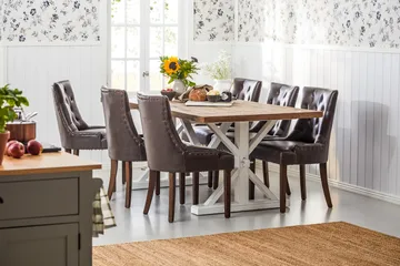 Lyon Forlengningsbar Spisegruppe 200 cm med 6 Tuva Stol - Natur/Hvit/Brun - Møbler - Bord - Spisegruppe