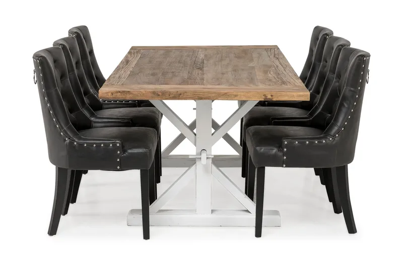 Lyon Forlengningsbar Spisegruppe 200 cm med 6 Tuva Stol - Natur/Hvit/Svart - Møbler - Bord - Spisegruppe