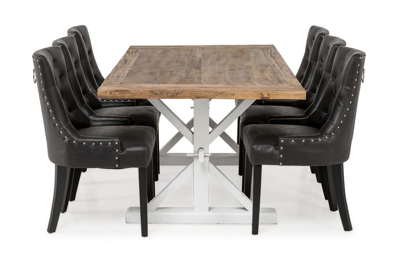 Lyon Forlengningsbar Spisegruppe 200 cm med 6 Tuva Stol - Natur/Hvit/Svart - Møbler - Bord - Spisegruppe