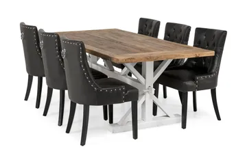 Lyon Forlengningsbar Spisegruppe 200 cm med 6 Tuva Stol - Natur/Hvit/Svart - Møbler - Bord - Spisegruppe