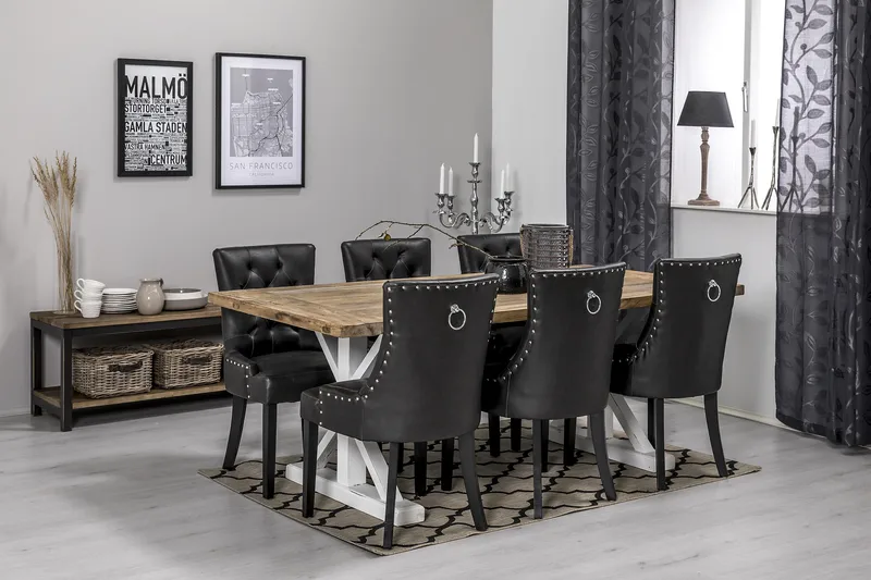 Lyon Forlengningsbar Spisegruppe 200 cm med 6 Tuva Stol - Natur/Hvit/Svart - Møbler - Bord - Spisegruppe