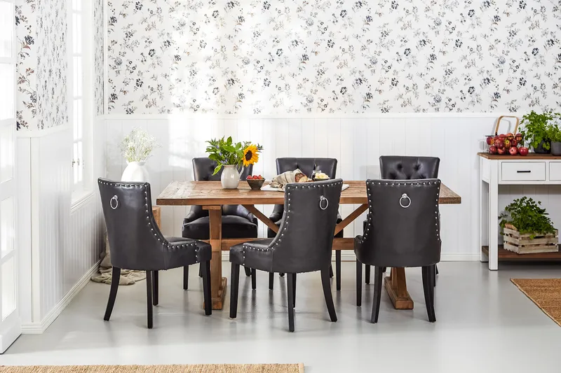 Lyon Forlengningsbar Spisegruppe 200 cm med 6 Tuva Stol - Natur/Svart - Møbler - Bord - Spisegruppe