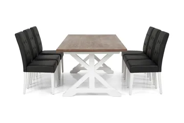 Lyon Forlengningsbar Spisegruppe 200 cm med 6 Viktor Stol - Natur/Hvit/Svart - Møbler - Bord - Spisegruppe