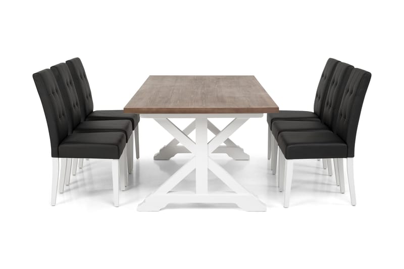 Lyon Forlengningsbar Spisegruppe 200 cm med 6 Viktor Stol - Natur/Hvit/Svart - Møbler - Bord - Spisegruppe