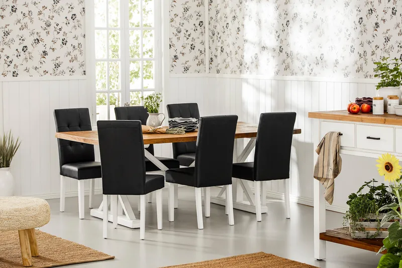 Lyon Forlengningsbar Spisegruppe 200 cm med 6 Viktor Stol - Natur/Hvit/Svart - Møbler - Bord - Spisegruppe