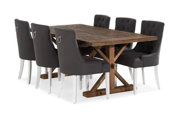 Lyon Forlengningsbar Spisegruppe 200 cm med 6 Viktoria Stol - Natur/Grå/Hvit - Møbler - Bord - Spisegruppe